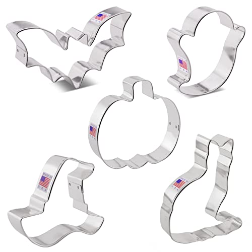 Halloween Cookie Cutters Premium 5-Pc. Set Made In Usa By Ann Clark, Pumpkin, Ghost, Bat, Black Cat, Witch Hat #TOP7
