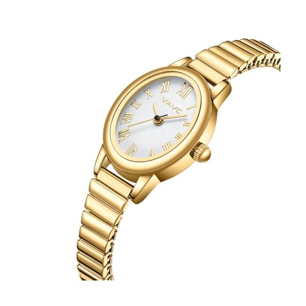 Small Gold Watches for Women,Analog Womens Watch with Stainless Steel Expansion Band,Oval Case Roman Dial,Water Resistant - Image 3