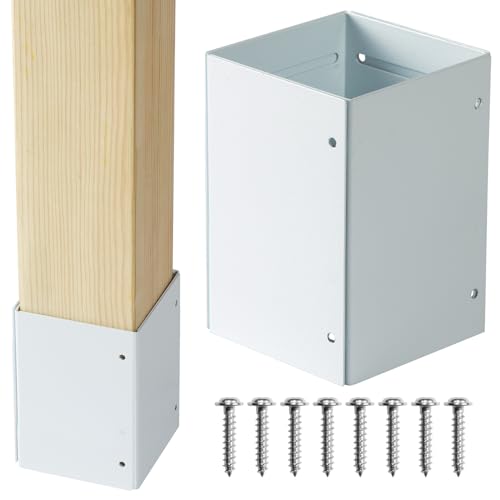 Wanhork 304 Stainless Steel Adjustable Post Protector (Range 3.3-6in) Protect mailboxes Deck and Fences from rain and Damage to Maintenance Equipment (1set White)