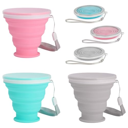 Juego De 3 Vasos Plegables De Viaje, 200 Ml, Vaso Portátil, Vaso Replegable, Vaso Plegable De Silicona Alimentaria, Apto Para Viajes, Picnics, Deportes Y Campamentos, Tres Colores