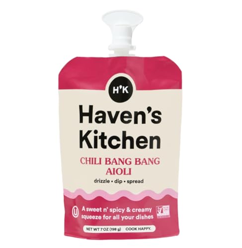Haven's Kitchen, Aioli Sauce, Chili Bang Bang Aioli, 1 Pack (13 Servings Total) - Vegan & Chickpea-Powered Delight - Natural Ingredient and Convenient Resealable Squeezy Pouch
