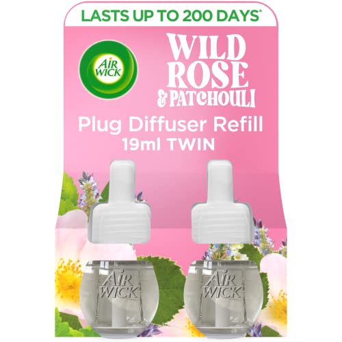 Airwick Air Freshener Plug In Diffuser Refill| Room Air Freshener|Fragrance : Wild Rose and Patchouli| Contains : 2 x 19ml| Usage: Lasts Upto 500 days (100 Days per refill)