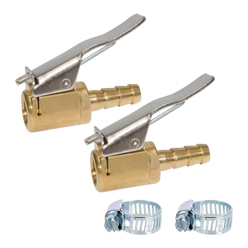 2 PCS Brass Tire Air Chuck with Barb and Clip, Portable Leak-Free Tire Valve for Hose Repair and Car Tire Inflator