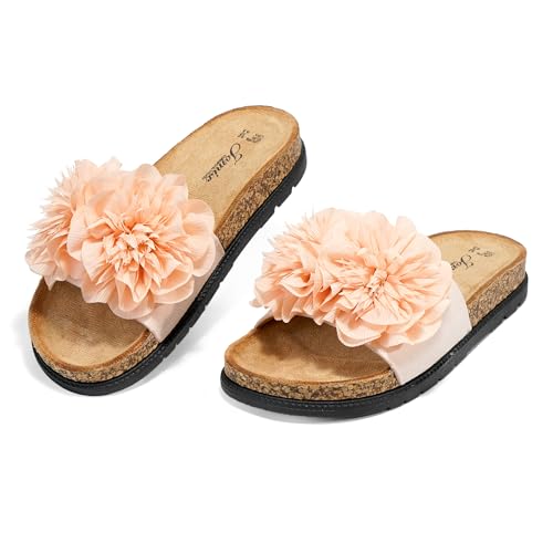 JOMIX Sandales Femme Été Mules Bio avec Fleurs pour Plage et Maison Chaussons Confortables Semelle en Liège Légers pour Vacances et Loisirs WCF260364,...