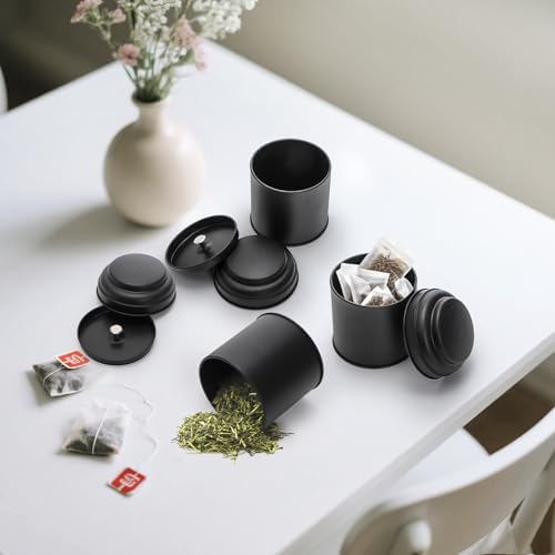 Lawei 9 Pack Tea Tin Canister with Airtight Double Lids, 8 Oz Round Loose Tea Containers, Small Kitchen Tin Can Box for Storage Loose Bags Coffee Sugar Candy Spices, Christmas Gift, Black - Thumbnail 3