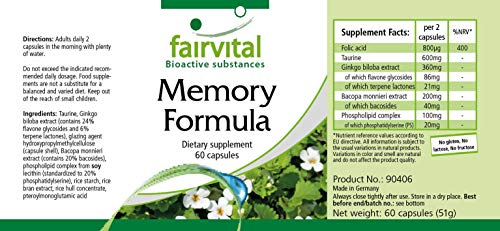Gedächtnis-Tabletten Fairvital mit Bacopa und Ginkgo, 60 Kapseln
