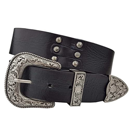 Western Style Silver Buckle with Studded Leather Belt(Western Silver Buckle)