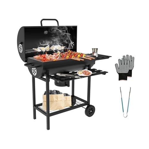 DEWINNER Barbecue a carbone di legno XXL,Barbecue,con griglia di cottura XXL con due ripiani, pinza per carne alla griglia,sfiato regolabile,barbecue a palla,guanti anti-bruciore,barbecue a carbone