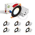 ASD 6 Pack 3 Inch LED Recessed Light, 5 CCT 2700K-5000K, 6W 30W Eqv, Ultra Thin Dimmable Ceiling Lights with J Box, Canless Wafer Downlight, Round Slim Panel Lighting, UL Energy Star, Black