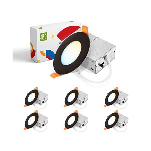 ASD 3 Inch LED Recessed Light – 2700K/3000K/3500K/4000K/5000K, 6W 30W Eqv – Ultra Thin Dimmable Ceiling Lights with J Box, Canless Wafer Downlight – Round Slim Panel Lighting – UL Energy Star 6 Pack