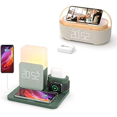 Wireless Charging Station, 3 in 1 Charging Station, Alarm Clock with Wireless Charger, iPhone 12/13 Pro/13 Mini/13 Pro Max/12 pro, Samsung, AirPods(QC3.0 Adapter Included) Cover