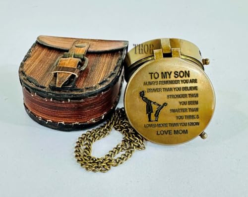 Brújula de bolsillo de latón vintage con estuche de cuero miniatura 2