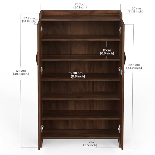 Image of BLUEWUD Brooklyn Tall Engineered Wood 2 Doors with Lock Shoe Rack Cabinet Slipper Footwear Stand Organizer can Store Up to 24 Pairs for Home, DIY (Do it Yourself) (Brown Maple) (Size Upto UK 9)