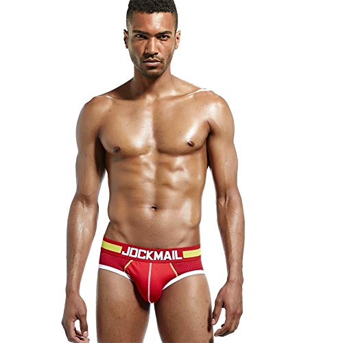 Jockmail Men Underwear Boxer Briefs Mesh Men Panties Sexy Breathable Crotch (L, Red) Jockmail Men Underwear Boxer Briefs Mesh Men Panties Sexy Breathable Crotch (L, Red)