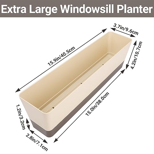 Suream Window Box Herb Planters, 3 Pack 16 X3.8 Inch Indoor Rectangle Succulent Cactus Plant Pots With Saucer, Modern Plastic Flower Container For Windowsill, Garden Balcony, Home Office Outdoor Decor #TOP2