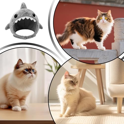 Sombrero de gato con forma de tiburón ajustable para disfraces y fotos 6