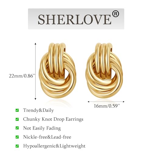image for SHERLOVE Trendy Gold Plated Knot Earrings for Women Chunky Statement D