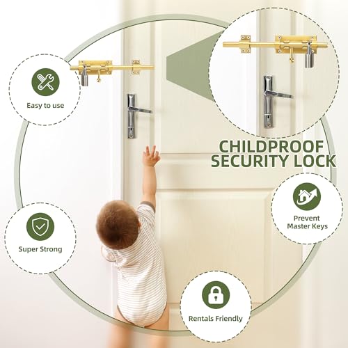Image of Alise Slide Lock SUS304 Stainless Steel Gate Latch, Slide Bolt Latch,Thickened Heavy Door Latch Lock,10 Inch Black Barrel Bolt Latch, Security Slide Latch Lock Gold