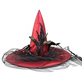 Shunvnny Women Halloween Witch Kinitted Wool Hat Feather Wizard Hat Party Costume Accessory Caps (B-Red, 50cm*40cm)