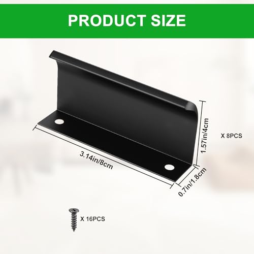 JJWUYUE 8 Pcs Kitchen Cupboard Handles, 80mm Concealed Cabinet Handle, Invisible Finger Edge Pull Curved Knob for Wardrobe Drawer Black - Image 2