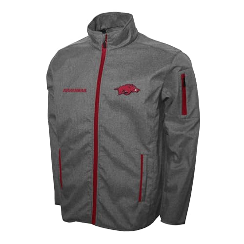 2Bhip NCAA Arkansas Razorbacks Mens Gray Softshell Full Zip Jacket Fall Coat With Pockets & Reflective Print