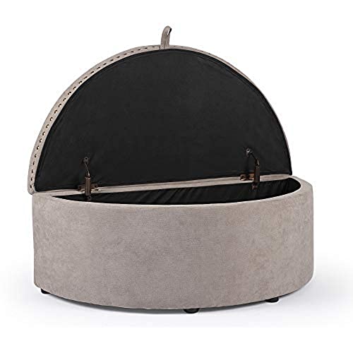 Image of Half Moon Modern Storage Ottoman Bench, Upholstered Bed End Bench Storage Chest,Couch pouffe Puffy Settee Footstool for livingroom Bedroom Gray