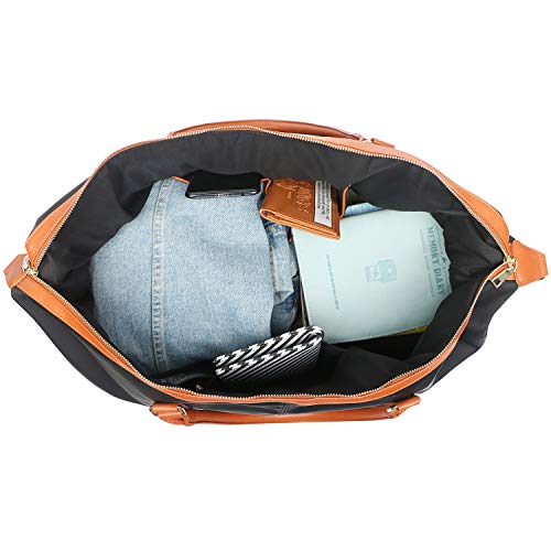 Oflamn Duffle Bag Smooth Nylon Leather Weekender Overnight Travel Carry On Bag (X-Black)