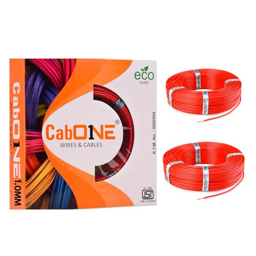 Image of CabONE 1.0 SQ.MM FR PVC Insulated Copper Electrical Wire, 90 Meter (Red, Pack of 2) | ISI Marked Fire Retardant Single Core Cable for Home Wiring