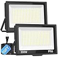 200W LED Flood Light Outdoor with Plug+10ft Wire, 24000Lm Super Brighter Security Light, IP66 Waterproof LED Work Light, 5000K Daylight White Exterior Floodlight for Yard Garden Garage Stadium(2 Pack)