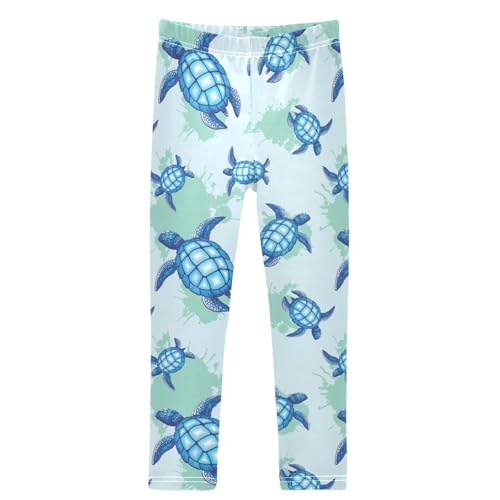 Girls' Leggings Sea Turtle Blue Turquoise Ankle Length Printed Leggings Comfort Pants for Kids 4-10 Years