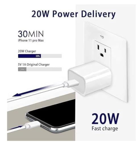 Image of 20W USB-C Power Adapter with USB-C to Lightning Cable Bundle, Fast Charging Wall Charger Set, Compact Travel Adapter for Smartphones, Tablets & Compatible Devices, White (Charger Set)