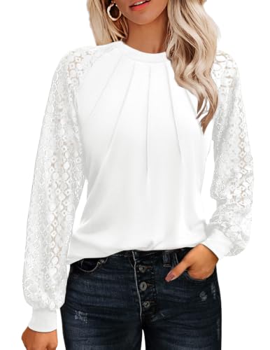 Image of HOTOUCH Women's Lace Long Sleeve Spring Dressy Casual Business Work Trendy Shirts | Womens Tops, School Outfits for Teachers, Boho Tops for Women, Fall Business Casual, Blouses for Women Dressy Casual Western