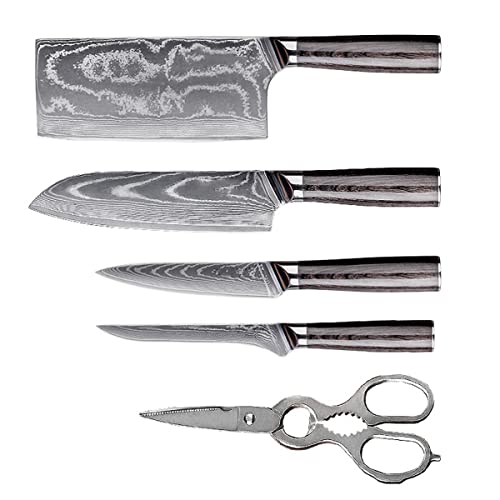Set Cuchillos Cocina 5 Piezas Acero Damasco