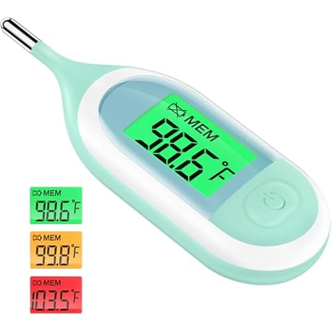 Baby Thermometer for Digital Rectal - Fast Accurate Infant Thermometer with Fever Alarm, LCD Display and Memory Function Cover