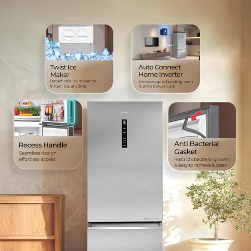 Image of Haier 325 L 3 Star Frost Free Triple Inverter Double Door Bottom Mount Refrigerator, Digital Touch Display & 2X Bigger Fresh Storage (HEB-333DSA-P, Dazzle Steel, 14 In 1 Convertible Modes, 2026 Model)