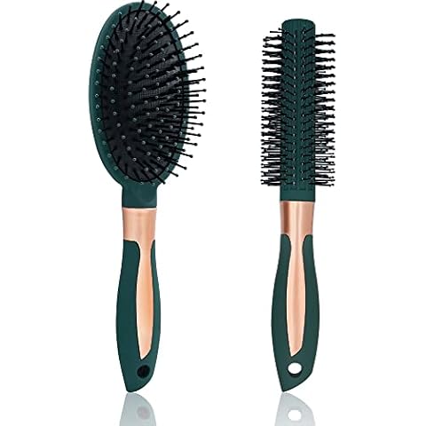 Elodyunhc 2 Stück Haarbürste ohne ziepen, Oval Bürste Haare, Rundhaarbürste - Antistatische, Bürsten für das tägliche Haarstyling für Lange Haare, Lockige Haare, Haarbürsten für Männer & Frauen - Grün Cover