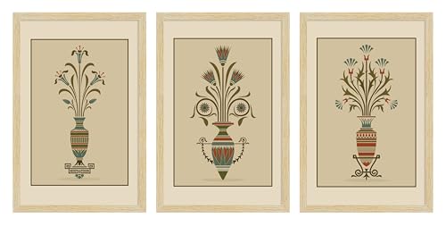 Image of ArtX Paper Vintage Paintings with Frame for Home Decor Wall Art, Wall Painting for Living Room, Multicolor, Natural Wood Color Frames, 12.0x18.0 inch, Set of 3