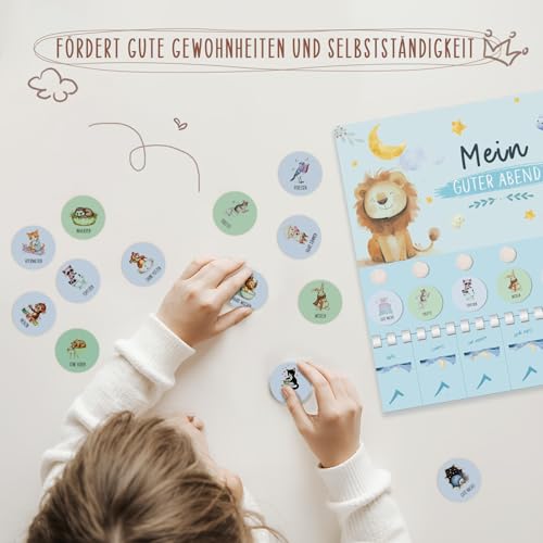 FloraVigo Morgenroutine & Abendroutine für Kinder, Kinder-Tagesplaner mit Klettverschluss zum einfachen Zusammenfalten, inklusive einer faltbaren Liste mit verbotenen Lebensmitteln(A4-Format)