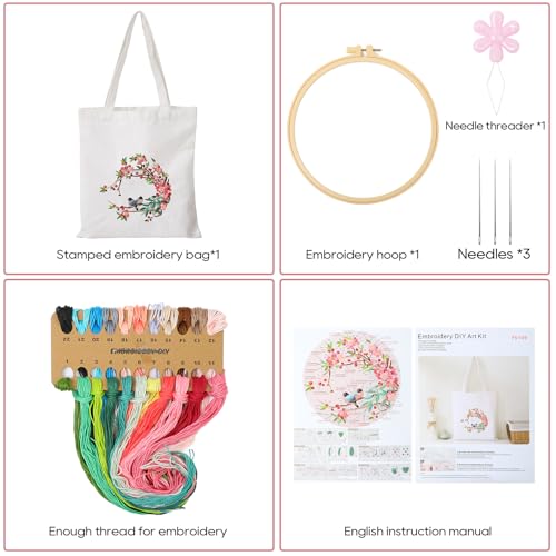 Image of VIVOLOOM Canvas Tote Bag Embroidery Kit for Beginners, DIY Needlepoint Kit with Unique Pattern, Include Instruction, Colorful Threads, and Tools for Adults