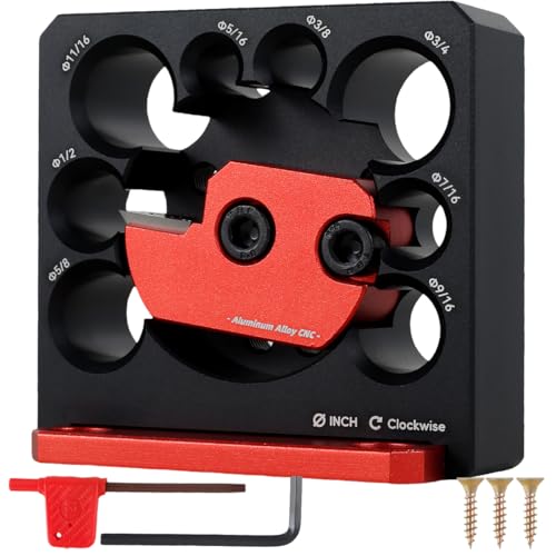 Dowel Maker Jig Kit Imperial 5/16-3/4 inch Carbide Inserts Dowel Maker 8 Holes Adjustable Dowel Cutter Plate Aluminum Alloy Electric Drill Milling Dowel Round Rod Auxiliary Tool (6 Pcs)