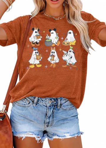 Halloween Shirts for Women: Halloween Pumpkin Shirt Cute Ghost Shirts Spooky Season Tee Fall Graphic Short Sleeve Tee