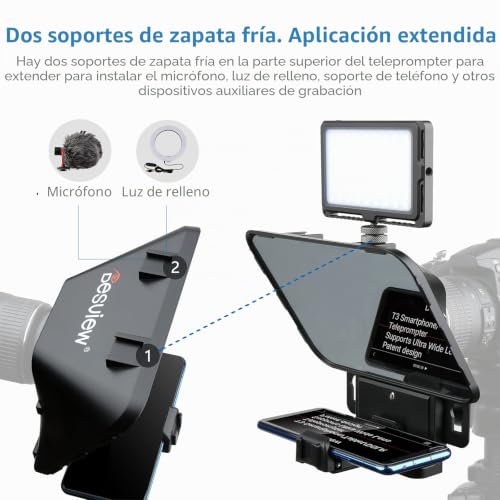 Teleprompter Desview T3 para streaming en directo y vídeos de e-learning con tableta 5