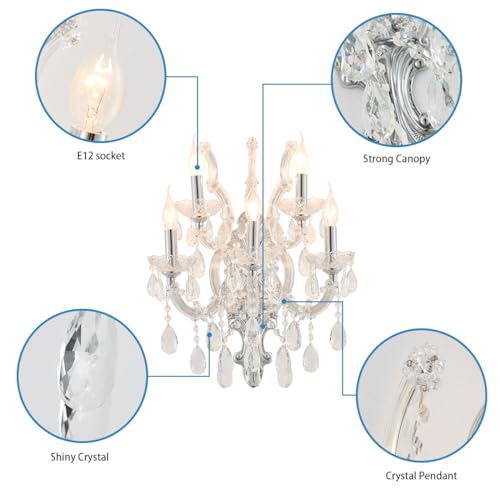 Image of YLONG-ZS Large Modern Crystal Wall Sconce, Lights-5 Light Crystal Wall Sconce Lighting ,Chrome Wall Lamp Chandelier Light Fixtures for Living Room Bedroom Bathroom Over Mirror