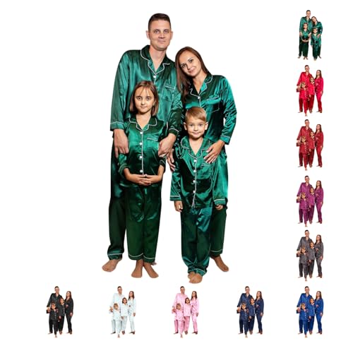 Family Christmas Pajamas Matching Sets 2025 Plus Size Silk Satin Pjs Xmas Long Matching Sets Casual Holiday Couples Sleepwear