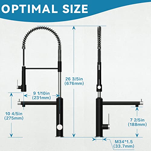 Cwm Black Kitchen Faucet With Sprayer - High Arch 2-Function Single Handle Commercial Kitchen Faucet Matte Black Stainless Steel Kitchen Sink Faucet With Pull-Down Spring Spout,26.61Inch #TOP3