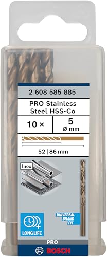 Image of Bosch Professional Metal Drill Bits, HSS-Cobalt Range, Suitable To Drill Stainless Steel, Diameter 5mm, Working Length 57mm, Total Length - 93mm, Pack Of 10