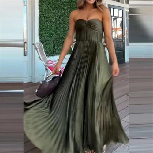 Women Sexy Sleeveless Solid Color Party Dress Pleated Big Swing Evening Elegant Strapless Backless Zip Long Dress2