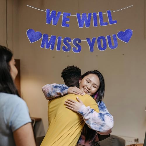 Image of Pre-strung We Will Miss You Banner - Navy Blue Glitter, Happy Retirement Going Away Party Decorations, Farewell Coworker Leaving Goodbye, Graduation, Good Luck Army Party Sign