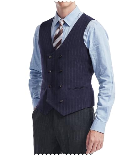 Mens Pinstripe Business Suit Vest Slim Fit Formal Dress Tuxedo Waistcoat