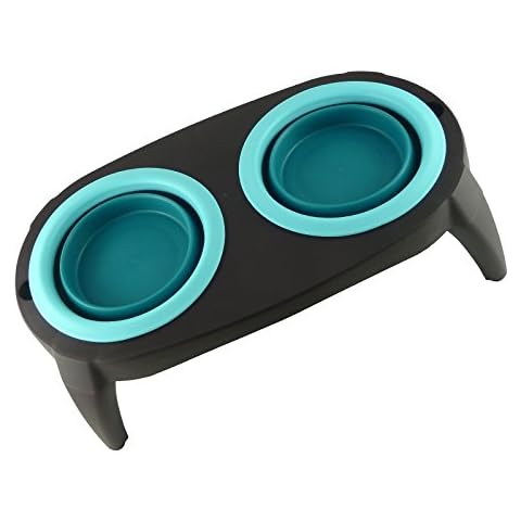 Double Collapsible Pet Bowl With Stand (Pack of 1, Blue) Cover